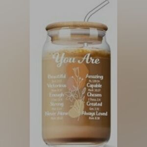 16 Oz Glass Jar with Wooden Lid and Inspirational Text Gift